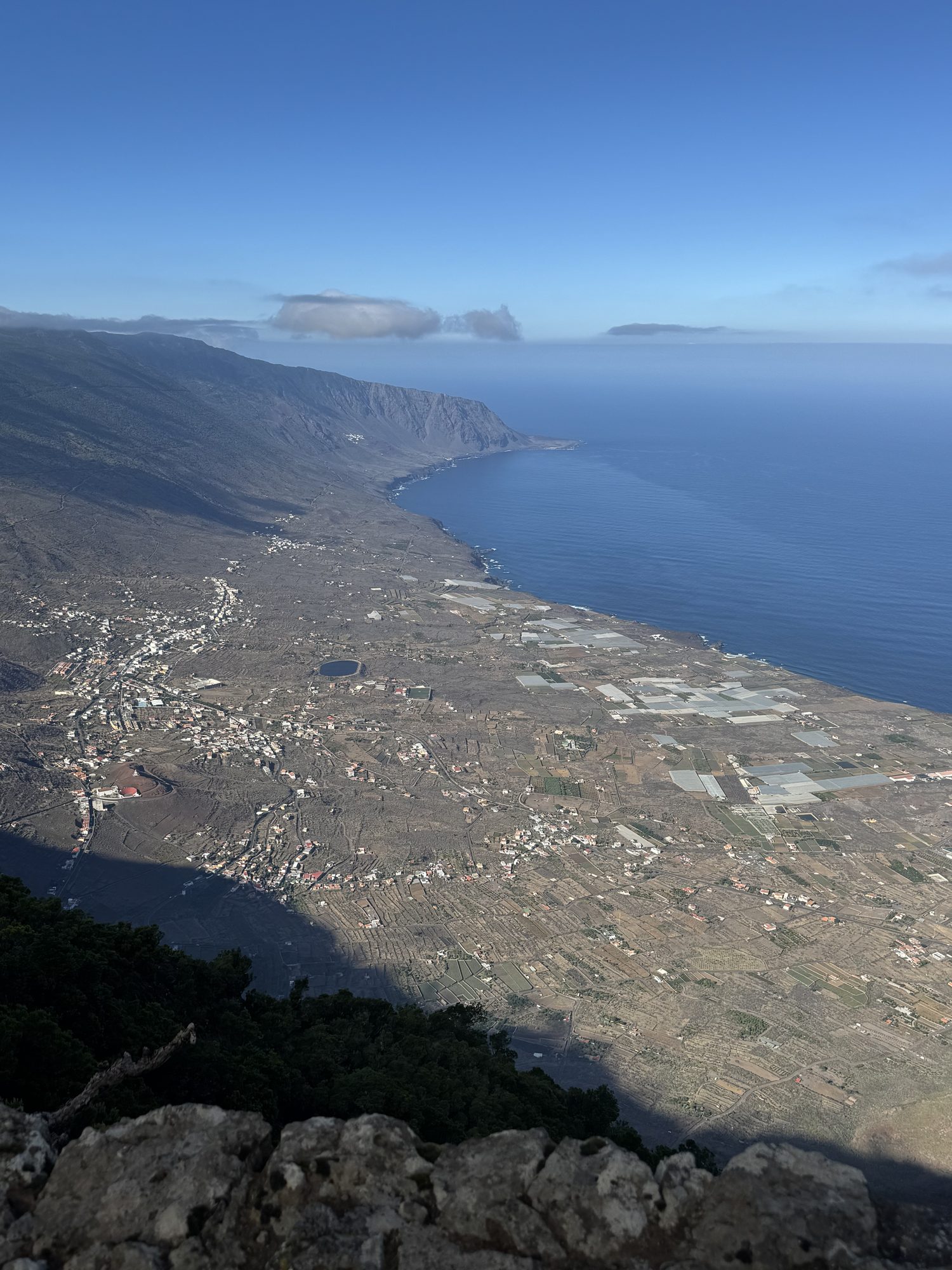 View down over the El Golfo valley and its coastline from the clifftop, El Hierro